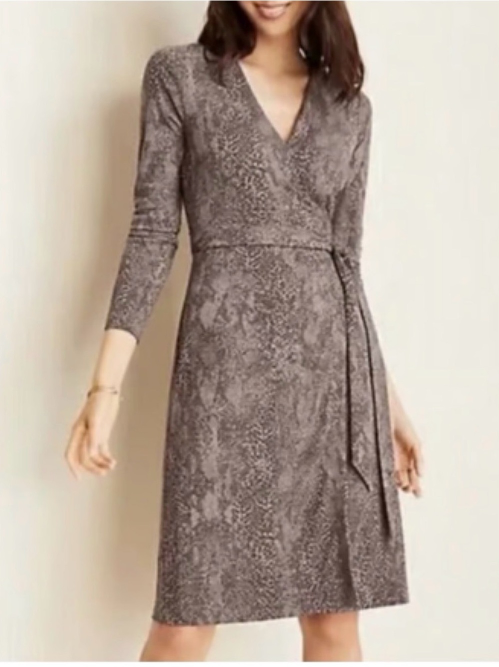 Ann Taylor Taupe Snake-Print Wrap Dress